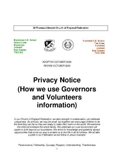 Privacy Notice Governors and Volunteers