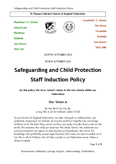 Safeguarding & Child Protection Staff Induction Policy